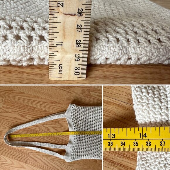 Handmade Crochet Shoulder Bag Neutral Boho Festival Beach Tote Summer Purse - Picture 10 of 11